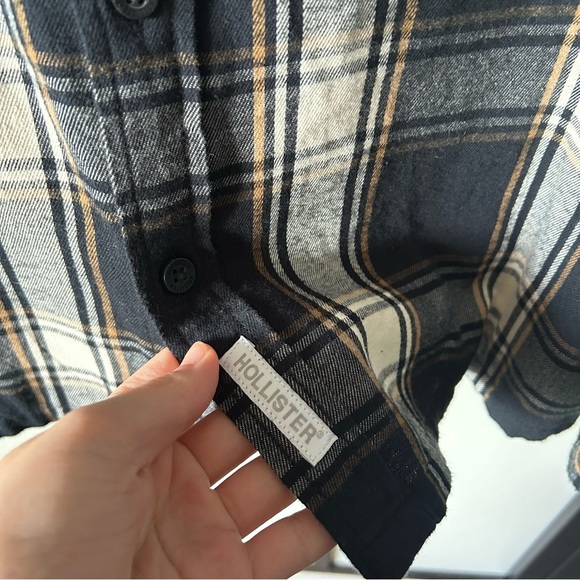 [XL] Hollister NWT Men's Classic Black and White Plaid Flannel Shirt Relaxed Fit - Picture 7 of 12
